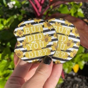 Sunflower But Did You Die Car Accessories | Sunflower Car Coaster Set |